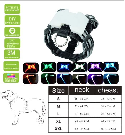 Super Cool Luminous Dog harness (All Sizes) - LED Rechargeable