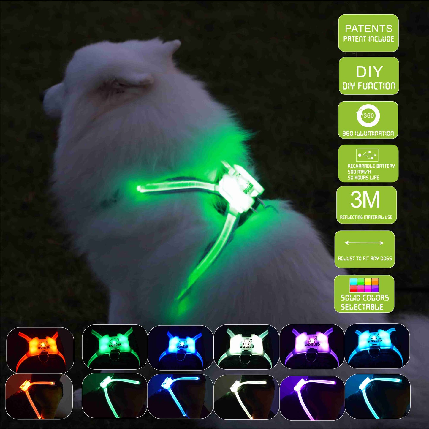 Super Cool Luminous Dog harness (All Sizes) - LED Rechargeable